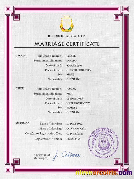 Editable Guniea Marriage Certificate PSD Template