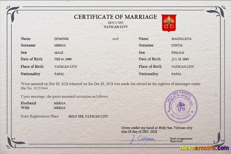 Professional Holy See Marriage Certificate PSD Template