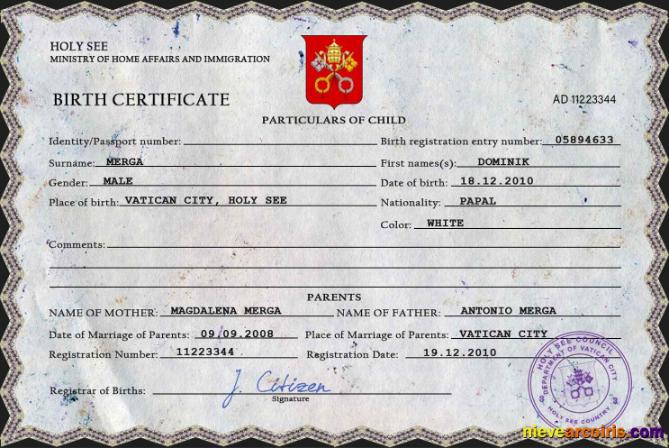 Premium Holy See Vital Record Birth Certificate PSD Template