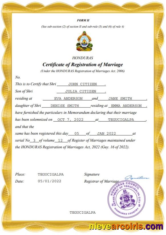 Premium Honduras Marriage Certificate Word And PDF Template