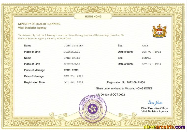 Premium Hong Kong Marriage Certificate Word And PDF Template