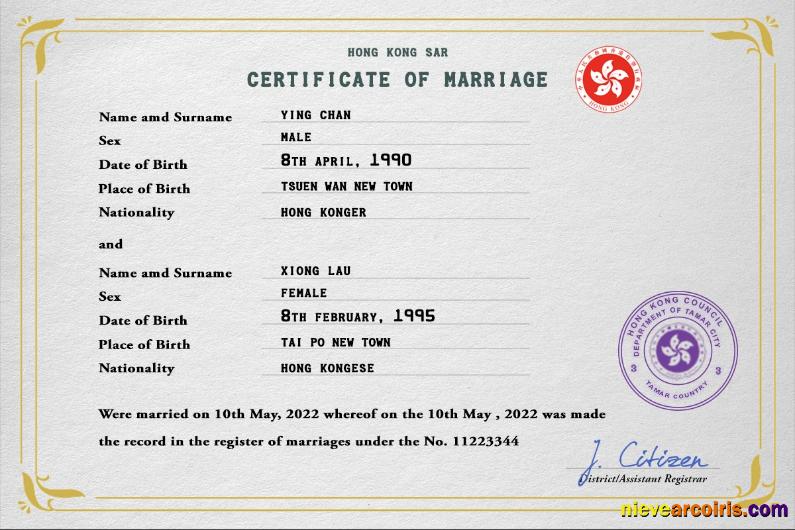 Realistic Hong Kong Marriage Certificate PSD Template