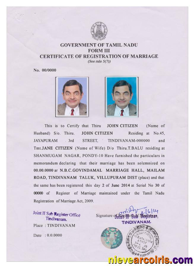 INDIA (TAMIL NADU) Marriage Certificate Preview