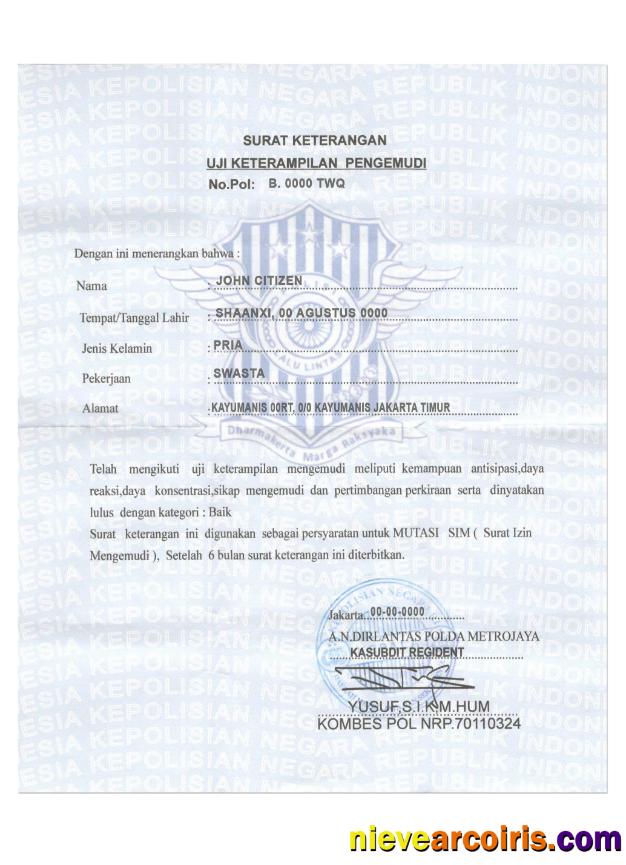 INDONESIA Driver Certificate Preview