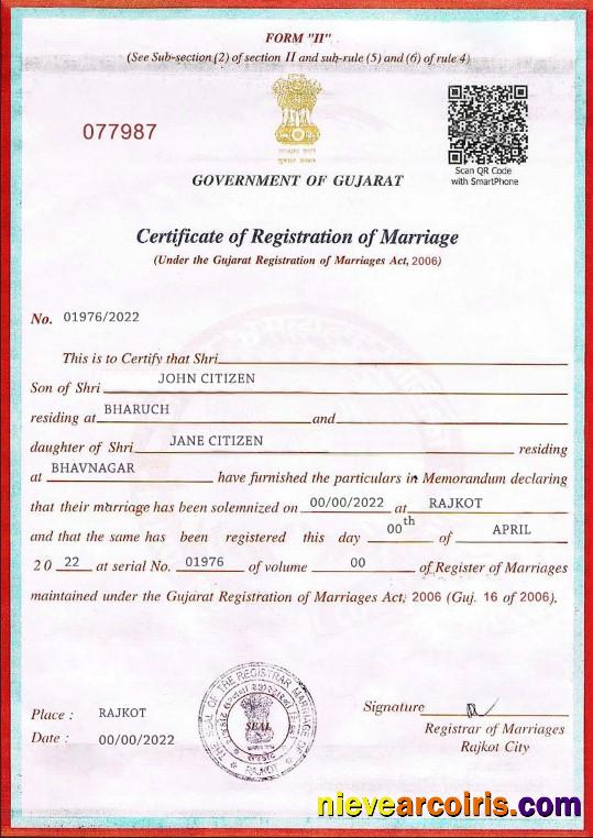 Professional India Government Of Gujarat Marriage Certificate Template In PSD Format