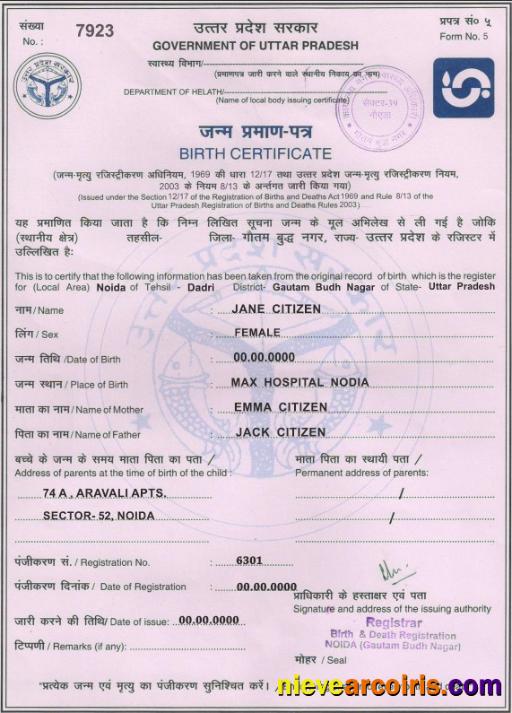 Editable India Government Of Uttar Pradesh Birth Certificate Template In PSD Format,