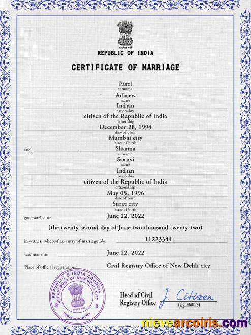 Professional India Marriage Certificate PSD Template, Fully Editable