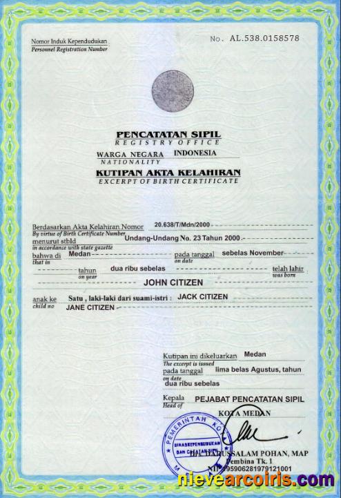 Editable Indonesia Birth Certificate Template In PSD Format,