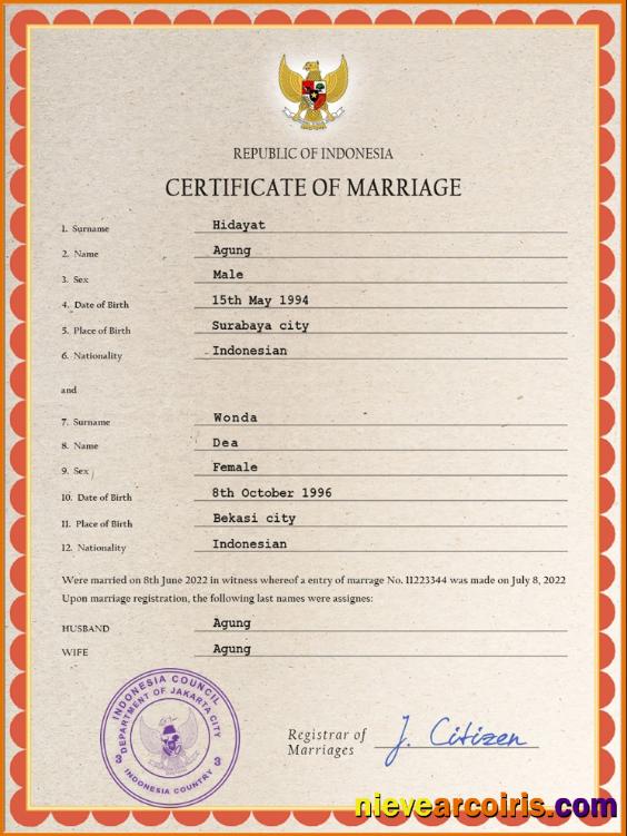 Editable Indonesia Marriage Certificate PSD Template