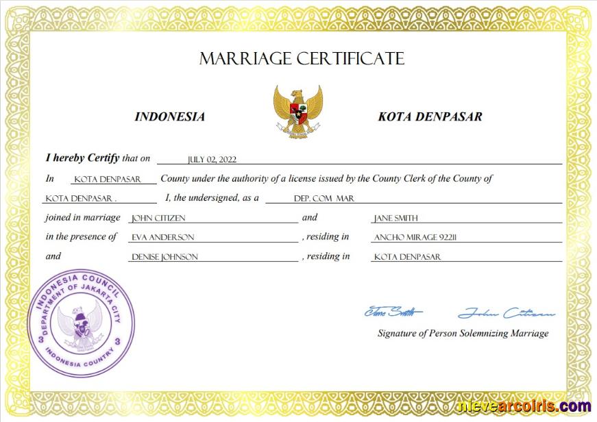 Realistic Indonesia Marriage Certificate Word And PDF Template