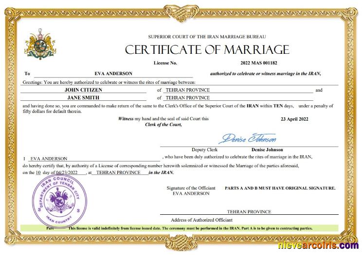 Editable Iran Marriage Certificate Word And PDF Template