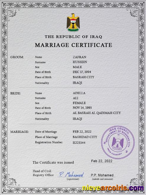 Premium Iraq Marriage Certificate PSD Template