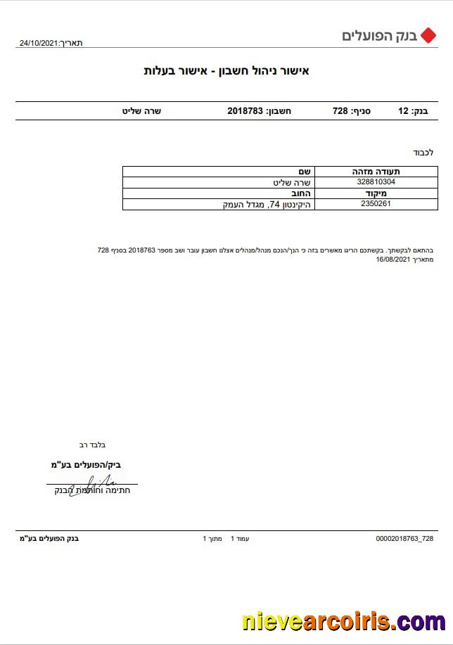 Professional Israel Bank Of Hapoalim Account Management – Ownership Certificate Template In Word And PDF Format