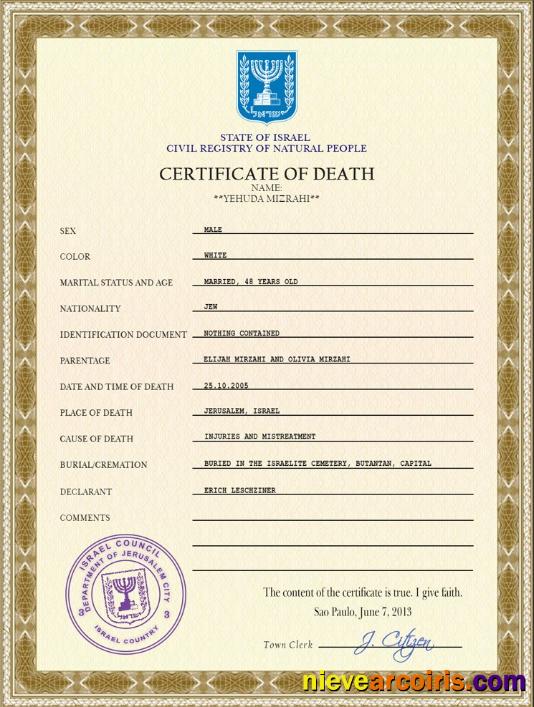 Editable Israel Death Certificate PSD Template