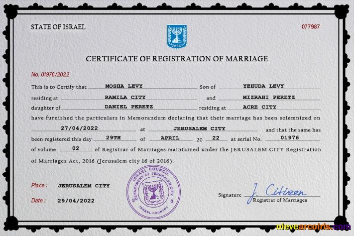 Realistic Israel Marriage Certificate PSD Template
