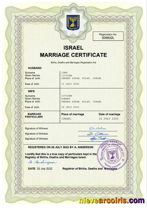 Professional Israel Marriage Certificate Word And PDF Template