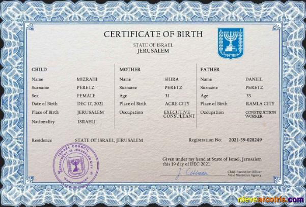 Professional Israel Vital Record Birth Certificate PSD Template