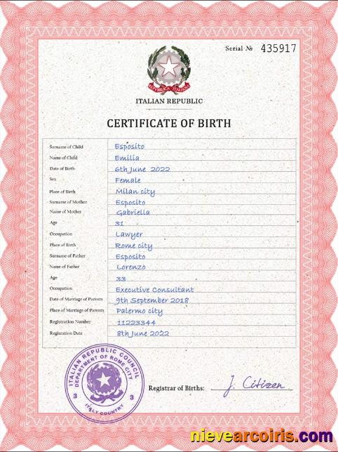 Editable Italy Birth Certificate PSD Template