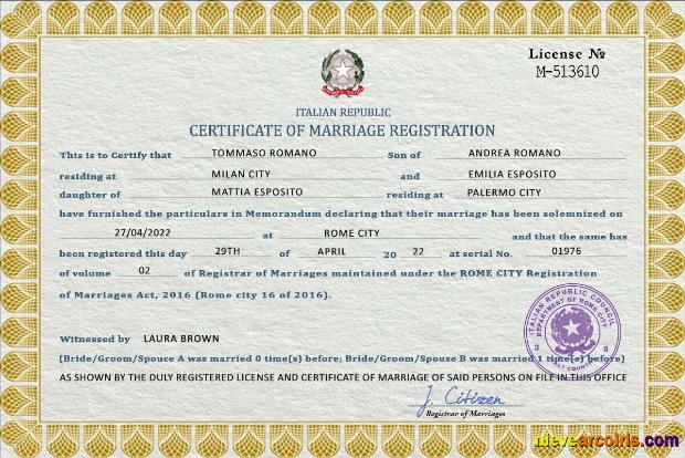 Editable Italy Marriage Certificate PSD Template