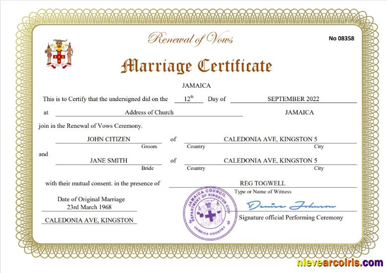 Editable Jamaica Marriage Certificate Word And PDF Template