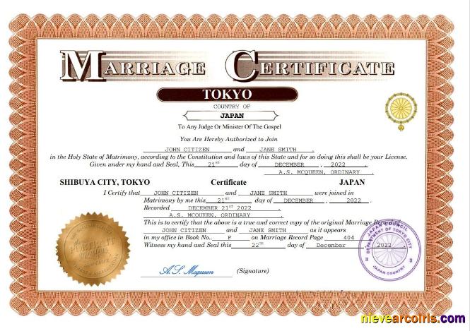 Premium Japan Marriage Certificate Word And PDF Template