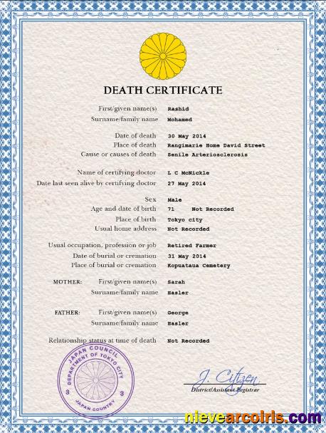 Editable Japan Vital Record Death Certificate PSD Template