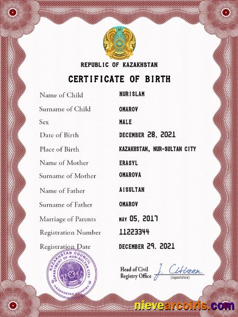 Professional Kazakhstan Birth Certificate PSD Template,