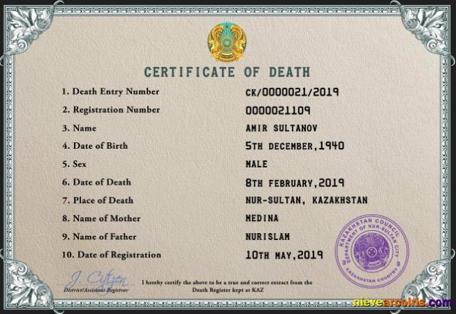 Premium Kazakhstan Death Certificate PSD Template