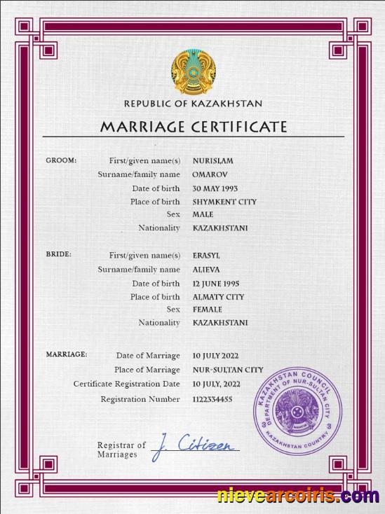 Premium Kazakhstan Marriage Certificate PSD Template