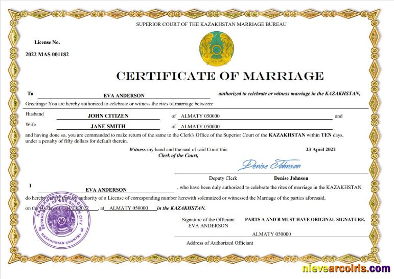 Realistic Kazakhstan Marriage Certificate Word And PDF Template