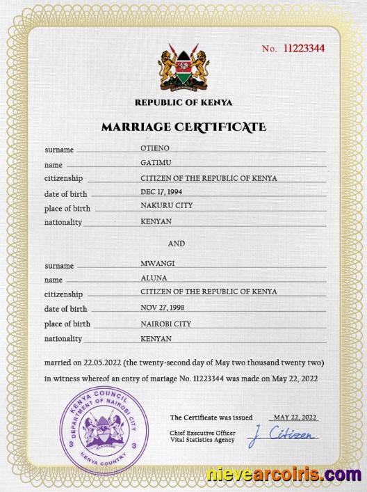Editable Kenya Marriage Certificate PSD Template