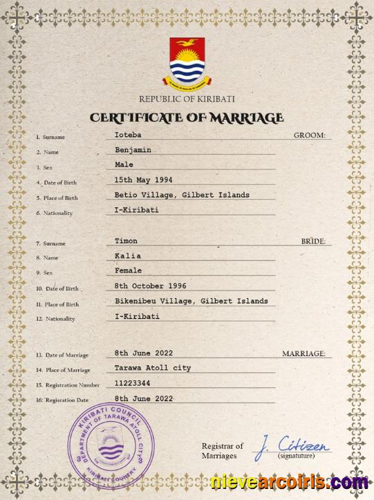 Professional Kiribati Marriage Certificate PSD Template