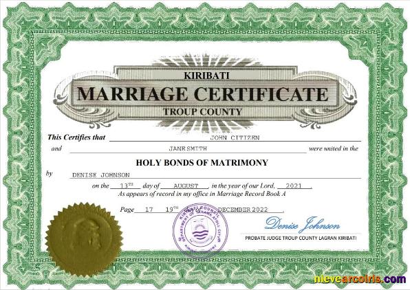 Premium Kiribati Marriage Certificate Word And PDF Template