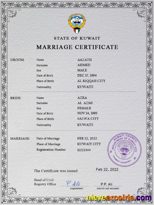 Premium Kuwait Marriage Certificate PSD Template
