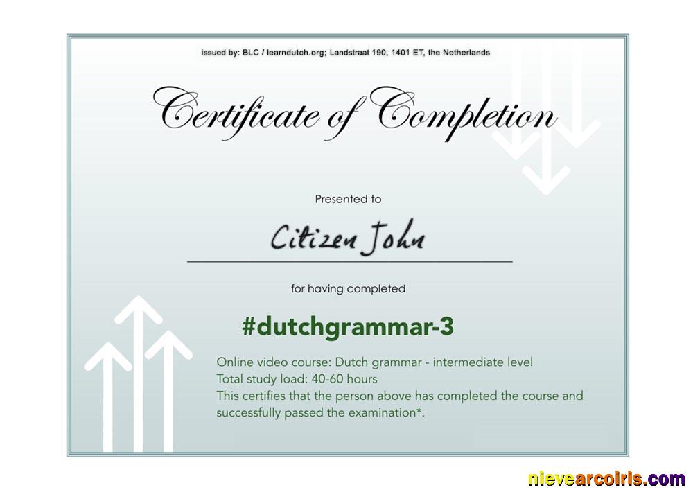 Language Grammar Certificate Of Completion Preview