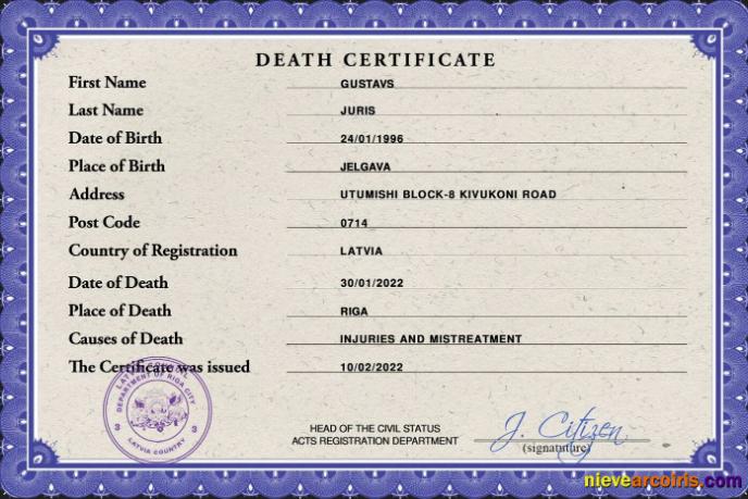 Premium Latvia Death Certificate PSD Template