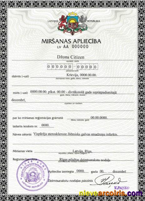 Editable Latvia Death Certificate Template In PSD Format, Fully Editable