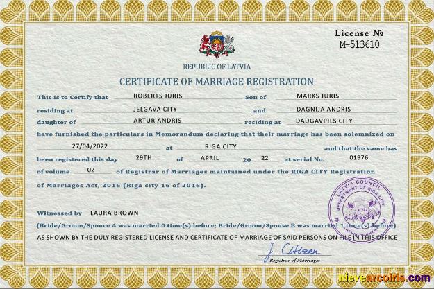 Realistic Latvia Marriage Certificate PSD Template