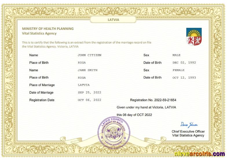 Premium Latvia Marriage Certificate Word And PDF Template
