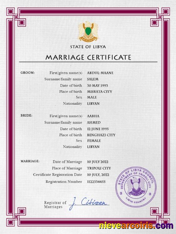 Professional Libya Marriage Certificate PSD Template