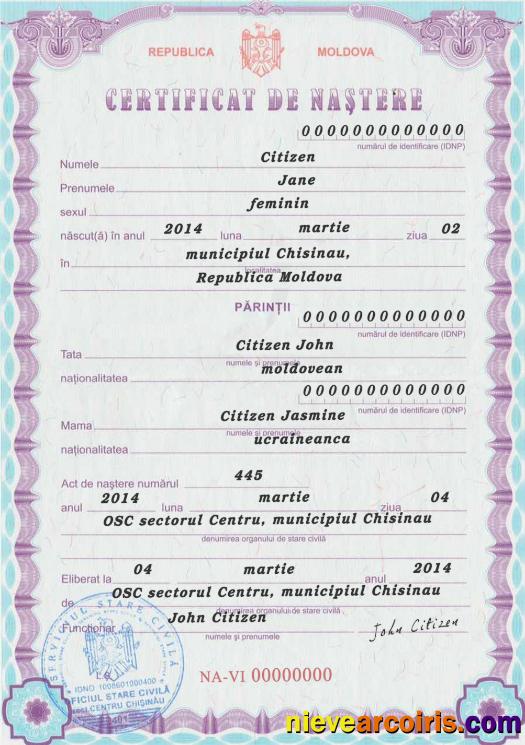 MOLDOVA Birth Certificate Template