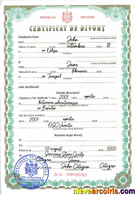 MOLDOVA Divorce Certificate Photolook