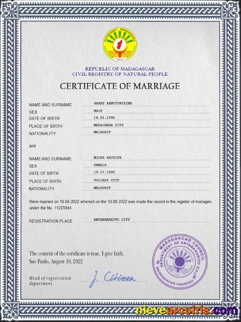 Premium Madagascar Marriage Certificate PSD Template
