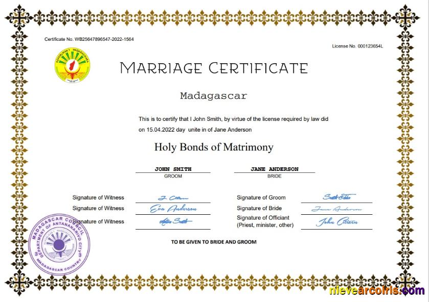 Premium Madagascar Marriage Certificate Word And PDF Template