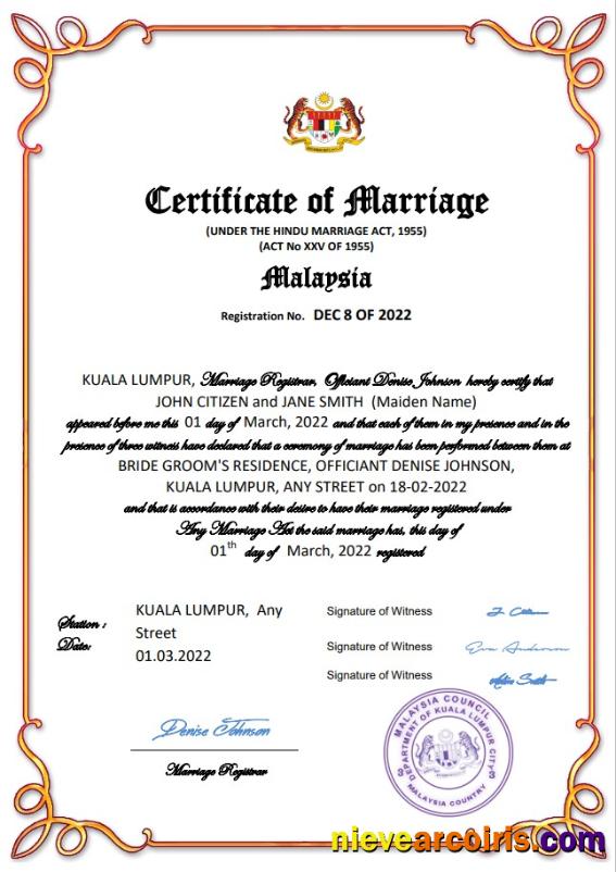 Editable Malaysia Marriage Certificate Word And PDF Template