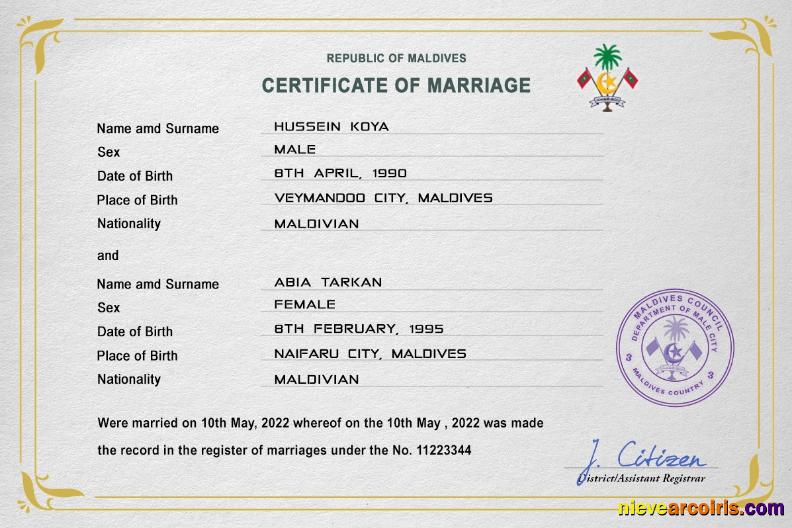 Realistic Maldives Marriage Certificate PSD Template