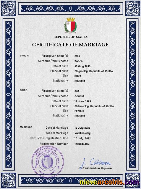 Professional Malta Marriage Certificate PSD Template