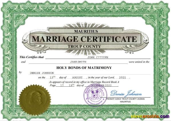 Premium Mauritius Marriage Certificate Word And PDF Template