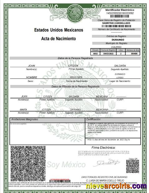 Realistic Mexico Birth Certificate Word And PDF Template, Version 2