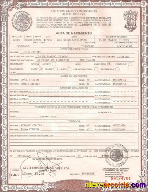 Realistic Mexico Birth Certificate Template In PSD Format